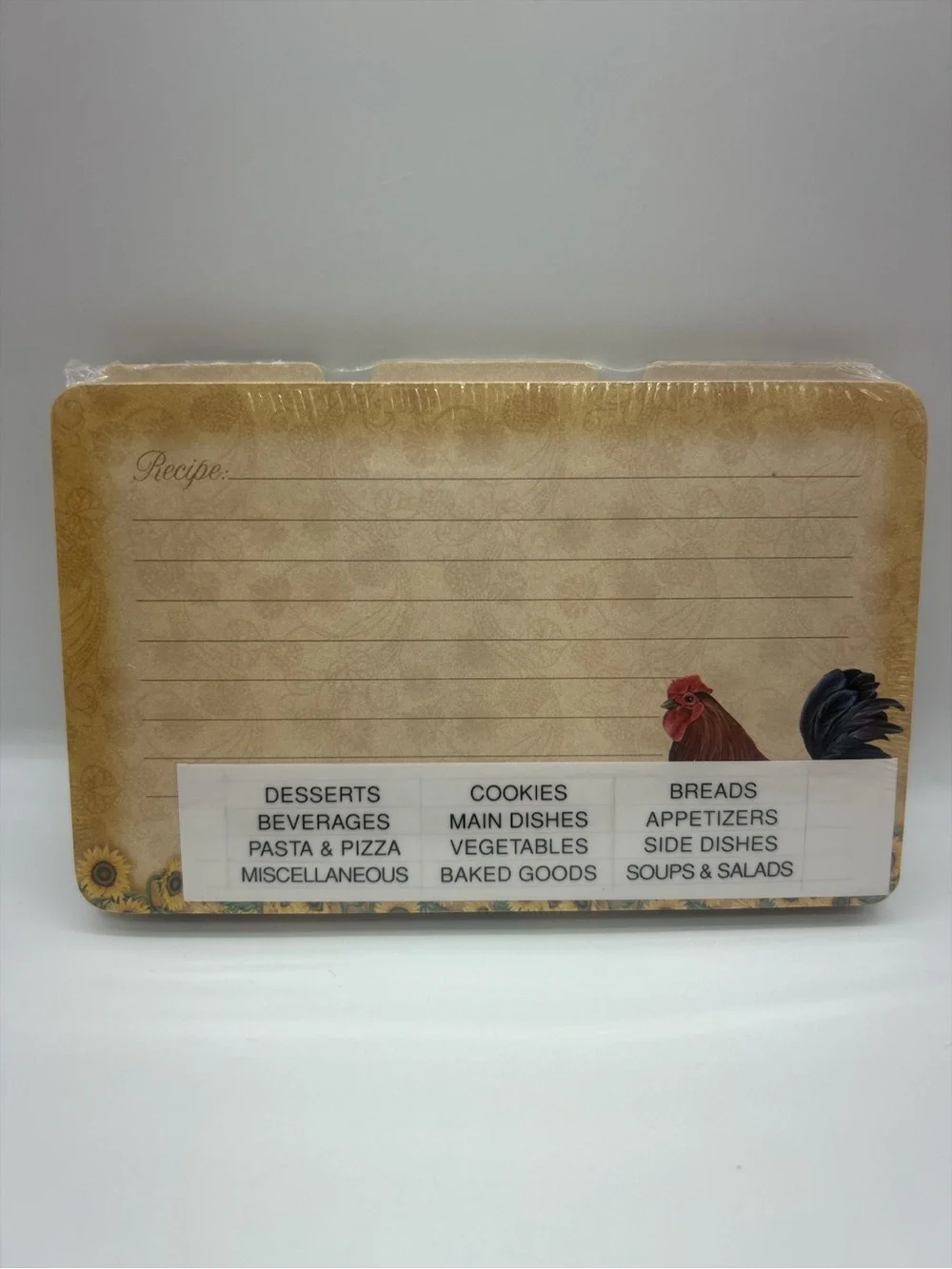 Vintage Sealed Rooster Sunflower Recipe Cards & Dividers 6x4 Kitchen Organizer